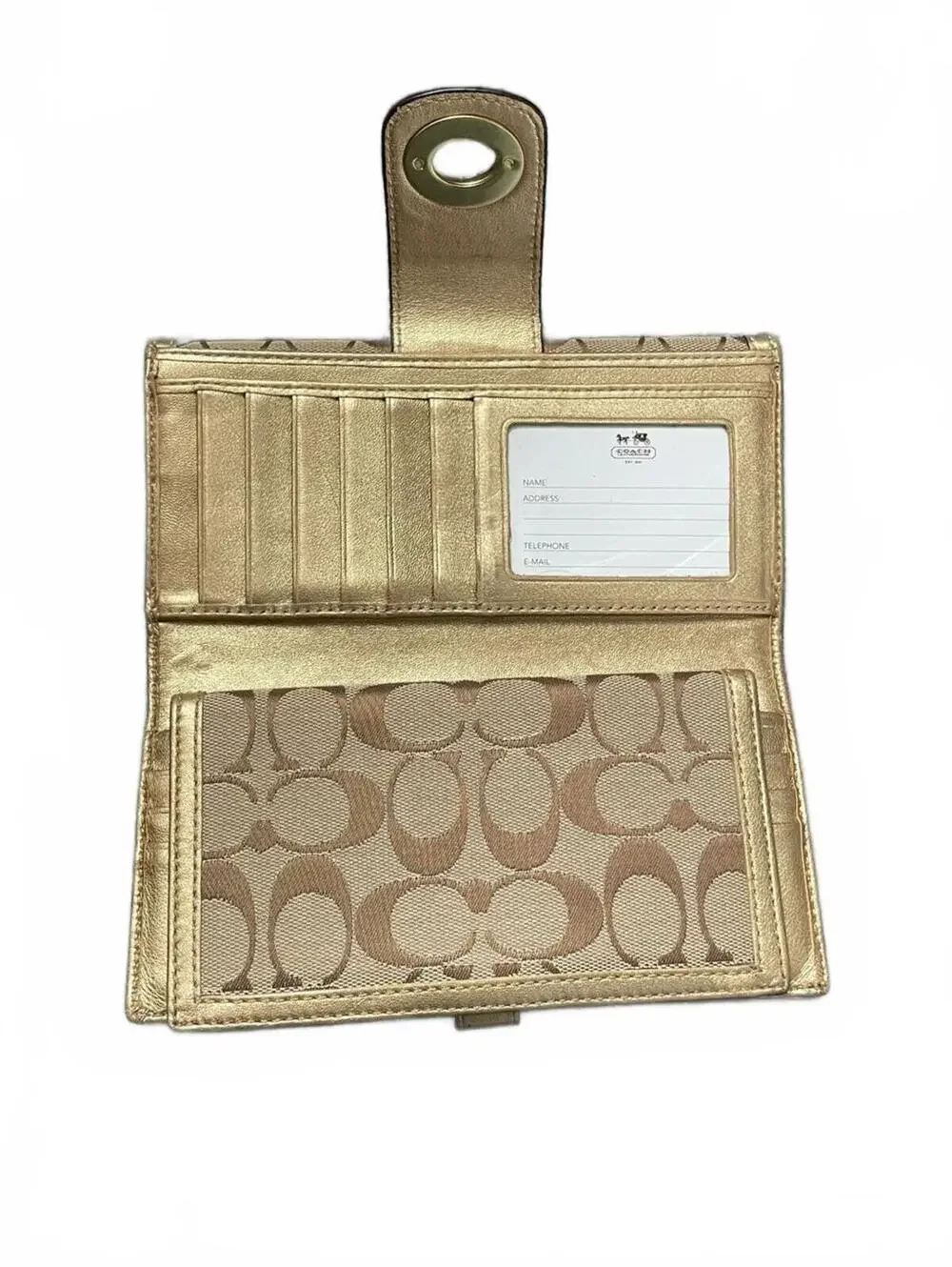 VTG Coach Khaki and Metallic Gold Signature Continental Wallet